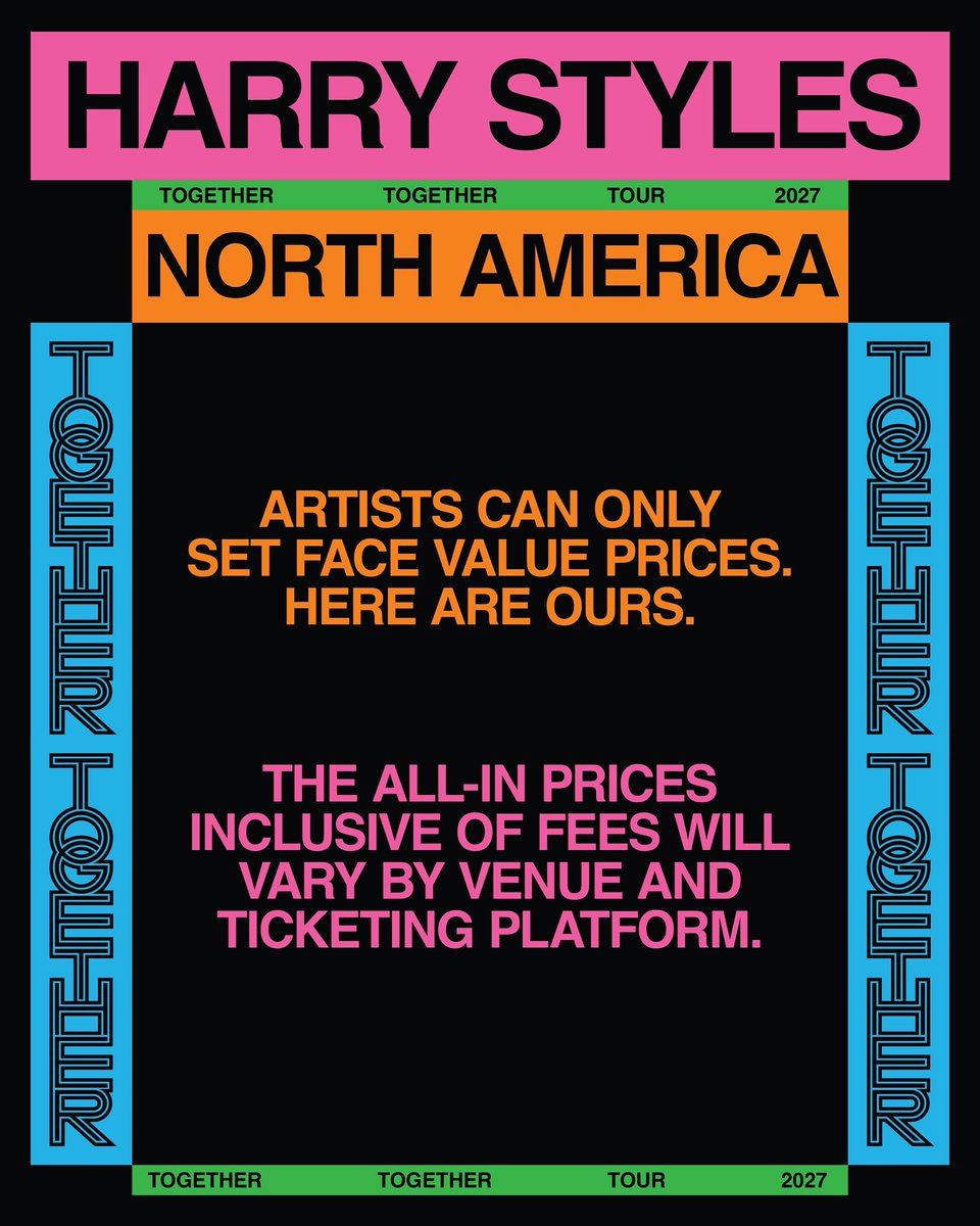 hsdaily's tweet photo. HSHQ via Instagram: Together, Together is taking measures to be more transparent on pricing and get Artist Presale tickets in the hands of fans. These are the base ticket prices we've set, then the total cost with estimated fees and taxes. We can't wait to see you there.

*All-in ticket prices are calculated to the best of our ability at the time of posting. Exact prices may very slightly at checkout.