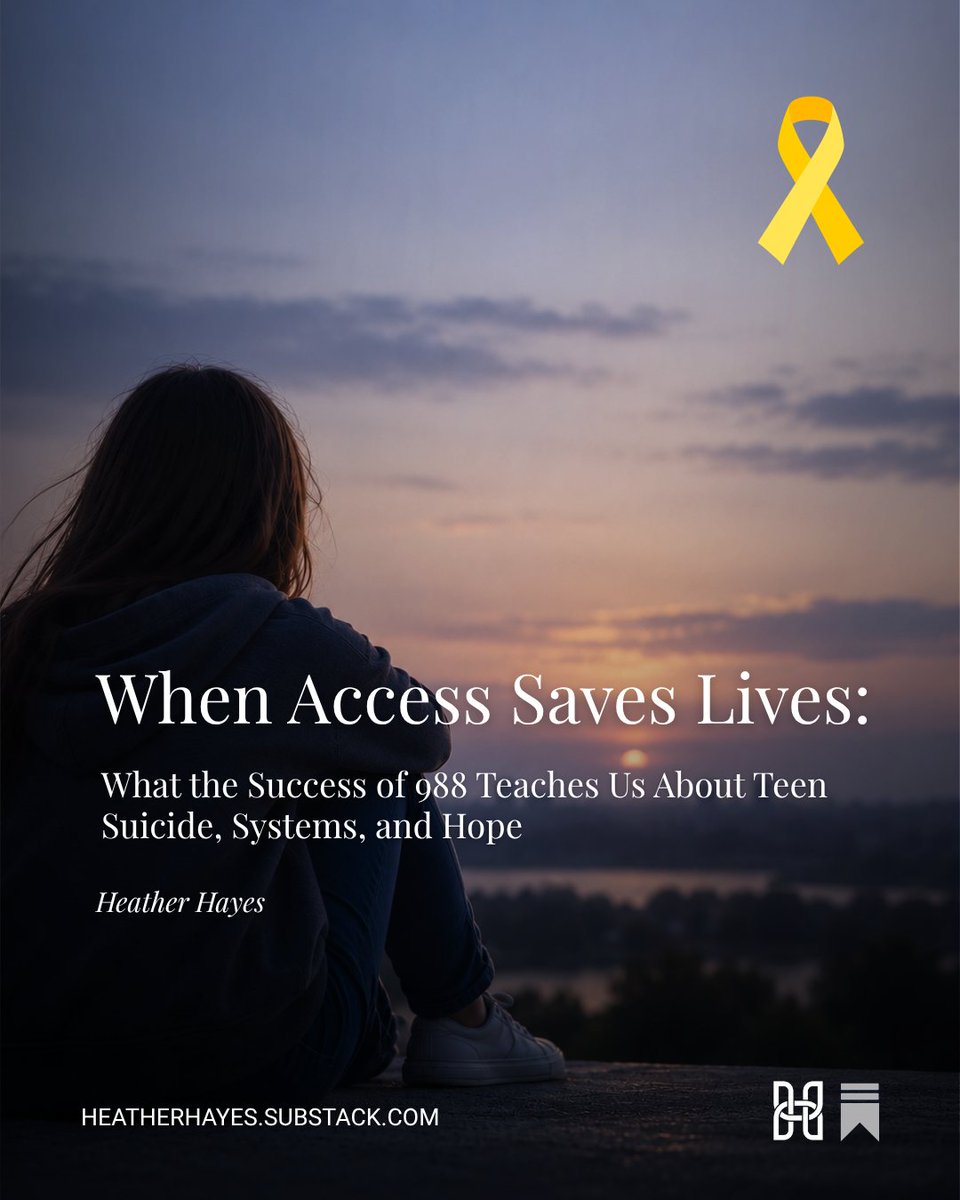 Hrhayesinc's tweet photo. A landmark 2026 study found that suicide deaths among adolescents and young adults declined significantly following the rollout of the 988 Suicide and Crisis Lifeline in July 2022. 📝  Read on in our latest Substack article: https://t.co/IOzbjVajOY #988 #WSPD #MentalHealth https://t.co/Xio3gboLnI