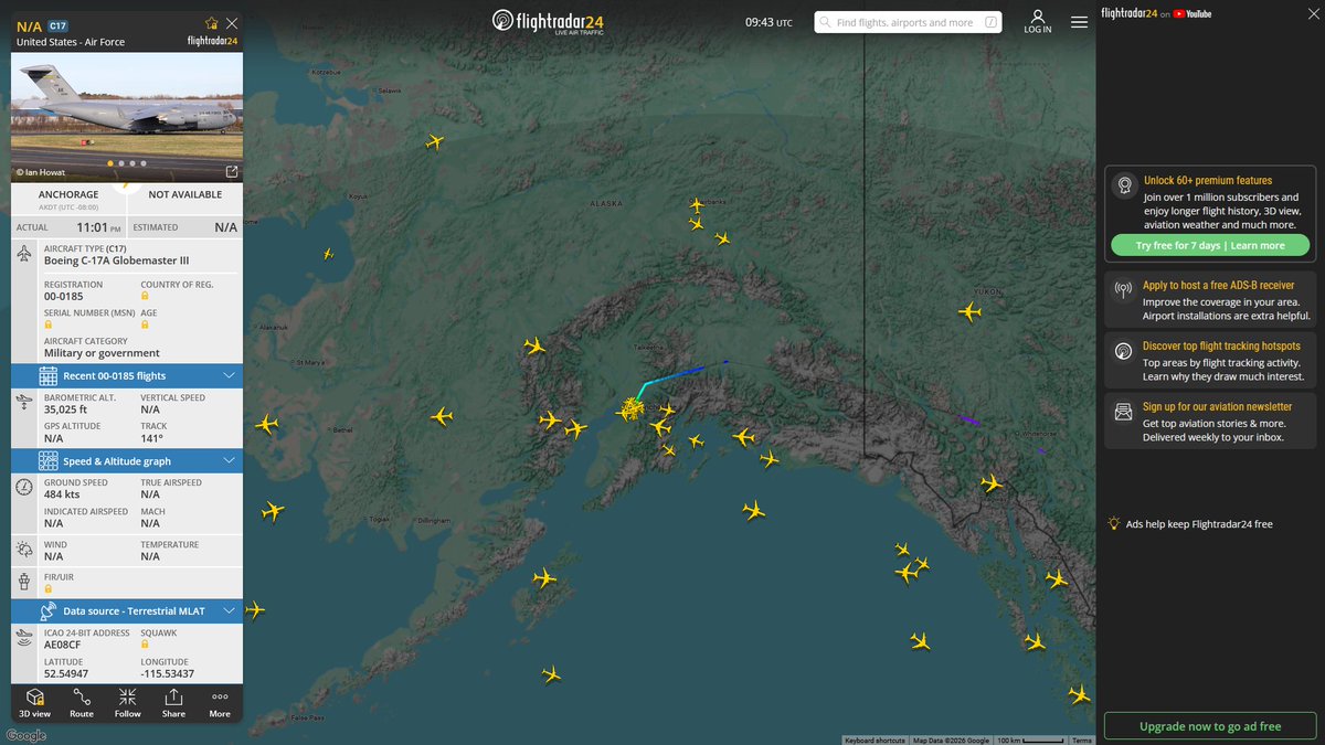 AIYeyENGDdJkjTr's tweet photo. Sept. 10, 2026
#Anchorage Elmendorf Air Force Base ==> #Dyess AFB, Texas

#RCH303 #AE08CF USAF C-17A Globemaster III https://t.co/n1ZTM31g3S