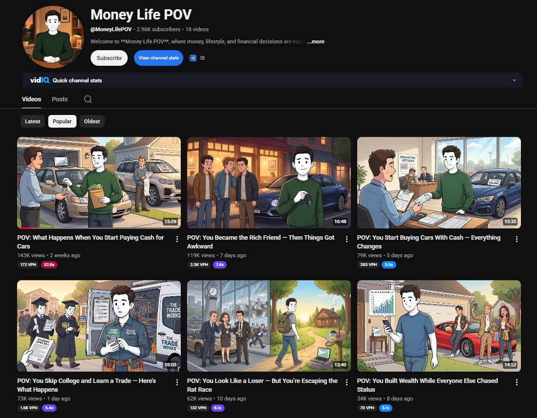 NextGenStudioAI's tweet photo. $9k–$13k from just 6 videos on a 2.9k-sub faceless channel. 🤯

The secret? Same cartoon guy. Same POV: "cash vs. status" story.

Replicate it. 
NextGen Studio turns your idea into a finished animated video in minutes. 🚀 https://t.co/pXCqRC3Wx7