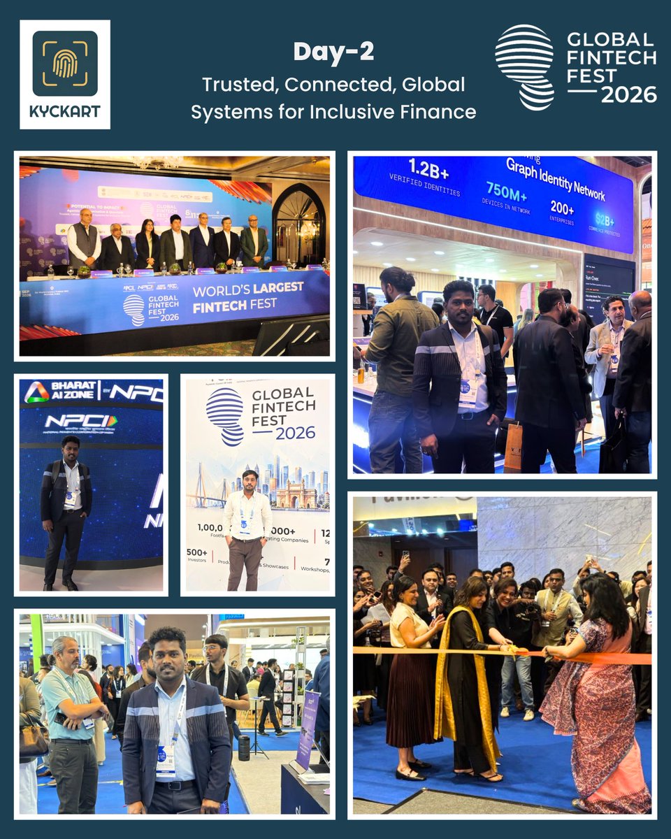 KYCKART_India's tweet photo. Day 2 | @GffFintechfest  2026

Trusted. Connected. Global systems for inclusive finance.

A day of meaningful conversations, new connections and perspectives shaping the future of financial services.

A glimpse of KYCKART at #GFF2026.

#KYCKART #Fintech #InclusiveFinance #FutureOfFinance
