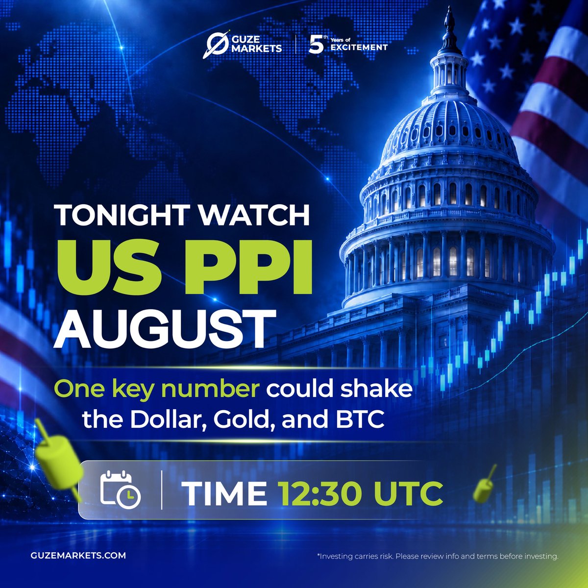 GuzeMarkets's tweet photo. Tonight’s market focus! 📊 U.S. PPI for August
 7:30 PM (Thailand Time)
One data release could shake the USD, Gold &amp; BTC markets. 📈⚡

#GUZEmarkets #PPI #Gold https://t.co/eJicOCl9RR
