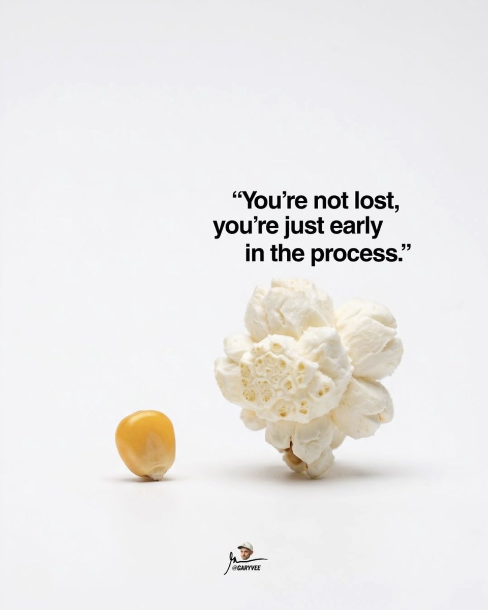 garyvee's tweet photo. You haven’t popped yet ….thats all.

Spoke to a kid last night at an event and he really deeply believed at 24 years old he missed his moment and opportunity.. I listened carefully as this is a topic that really has my attention … what struck me and why I’m typing this story is it was a stark reminder of what’s hurting so many of you …

Comparison … and even worse.. comparison to the .000001% … he referenced 3-5 people who are creating outrageous outcomes at a young age .. yet he was unable to see the room he was in, the things he’s already created … my friends 
Comparison 
Envy
Jealousy
Are all indicators of insecurity.. you aren’t comfortable in your own skin yet … you aren’t grateful enough to see you blessing … my friends you are just a kernel … that hasn’t even popped yet .. let alone had butter and salt poured on …

Calm it down .. slow
It down … you got this … you really got this ❤️❤️❤️❤️❤️