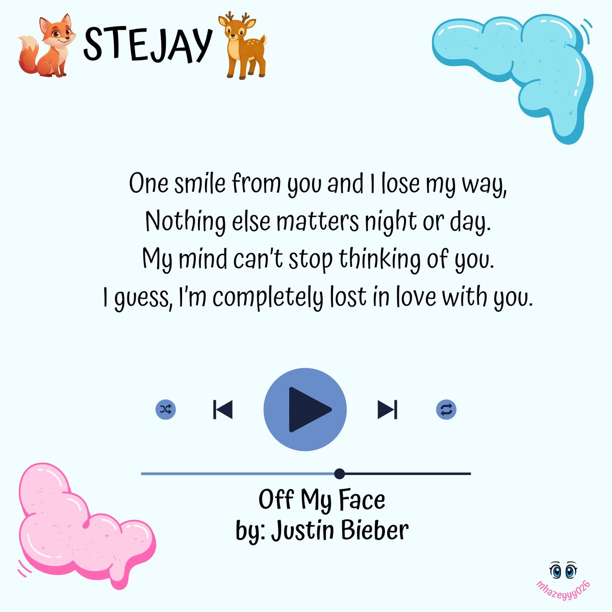 Mhazeyyy026's tweet photo. @StejayHarbor Off My Face
by: Justin Bieber
ALWAYS WITH STEJAY
#스티븐 #제이엘
#STEVEN #JL
#SteJayVerseOfLove https://t.co/46AnbKP8dU