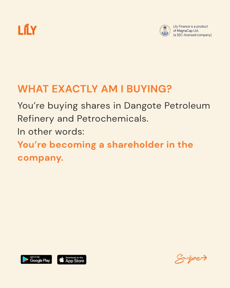 LilyFinanceHQ's tweet photo. The Dangote Refinery IPO is getting closer. 

Now is the time to understand what you’re actually signing up for.

How much do you need? What exactly are you buying? And when can you start trading?

We’ve broken down the basics in this carousel so you can get IPO-ready.

Save this post and share it with someone who’s been asking about the Dangote Refinery IPO.

Get ready with Lily Finance.

Download the Lily Finance app on Google Playstore or Apple Store, fund your account and get ready.