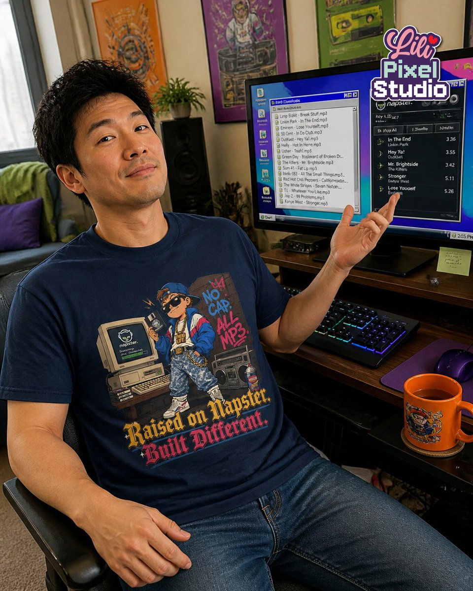 lilipixelstudio's tweet photo. Raised on Napster, dial-up wisdom, emotionally fluent in MP3 tags. For the millennial who traded burn CDs, endured modem noise, and flexes main-character energy while saying “BRB downloading.” Nostalgia + sass + comfy fit. #MillennialGifts #Y2KStyle Tap the link in bio. https://t.co/PEJPCCjHJo