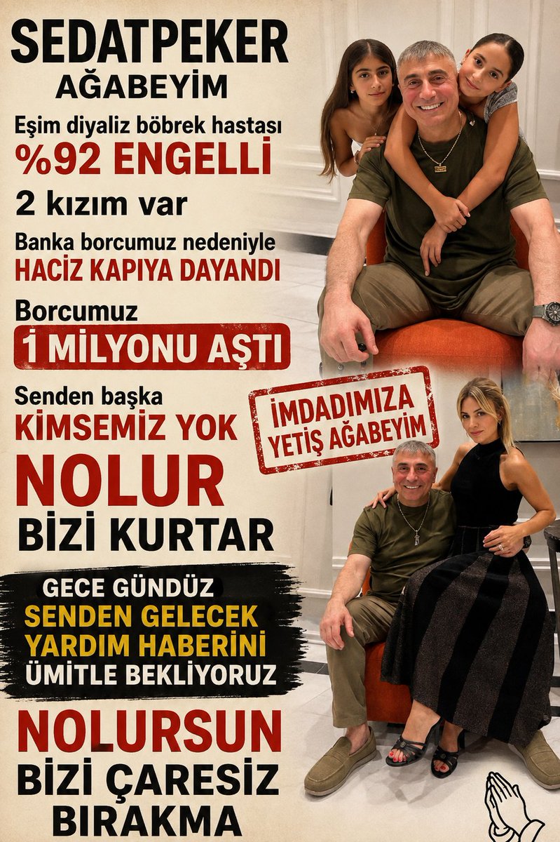 KemalAkgedik's tweet photo. Sedatpeker Ağabeyim eşim diyaliz böbrek hastası 2 kızım var banka borcumuz nedeniyle haciz kapıya dayandı herşeyim elimden gidecek nolur yetiş kurtar bizi @sedat_peker #BirUmutturYaşamak @hizirreis999 https://t.co/L44yWM92nO