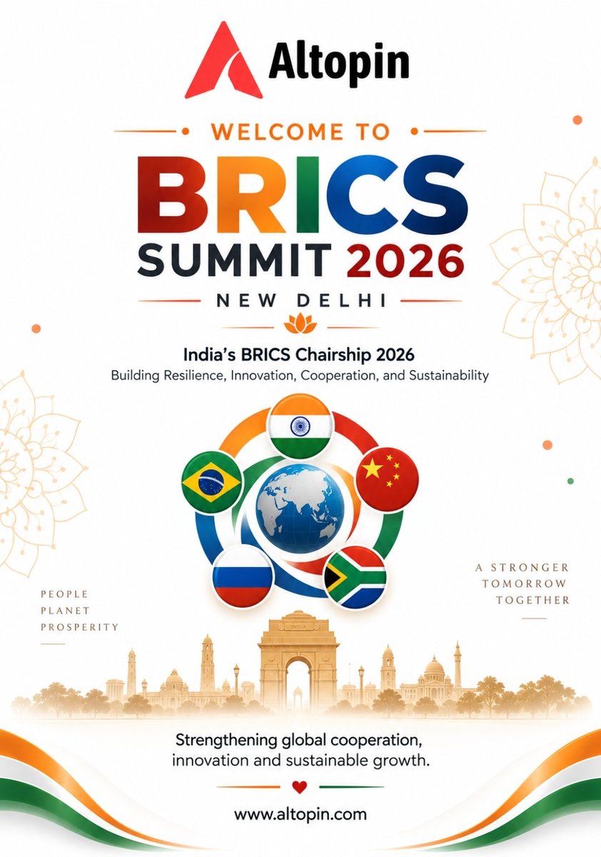 altopin's tweet photo. 🇮🇳🌍 BRICS Summit 2026 | New Delhi
India brings nations together to strengthen global cooperation, innovation, resilience & sustainable growth.
#BRICS2026 #India #NewDelhi #BRICS #Altopin https://t.co/l3XbamcnYu
