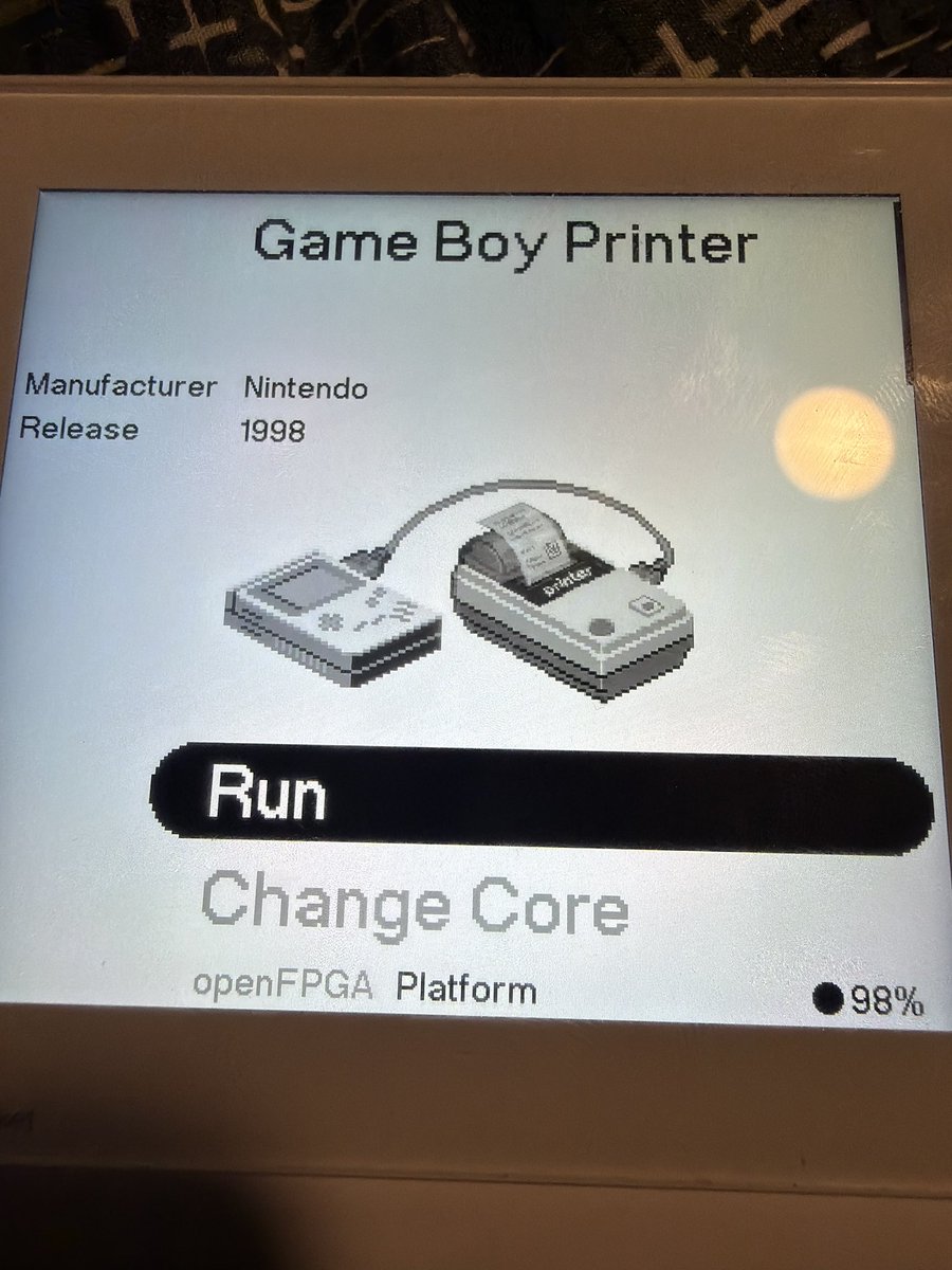 BananaWiFi49's tweet photo. I made a Game Boy Printer core for the Analogue Pocket!

Connect a Game Boy via link cable, print from supported games, and save your prints as PNGs directly to the Pocket.

Available now through openFPGA!

https://t.co/IJTQini2hH

#AnaloguePocket #openFPGA #GameBoy https://t.co/YtMXU7v52J