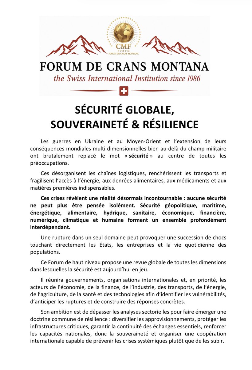 Image for the Tweet beginning: Forum de Crans Montana @CransMontanaF