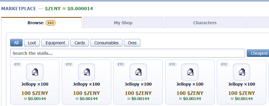 Xerlaa7m's tweet photo. Marketplace check 🍮💸 Jelly 100x is going for just 100 ZENY (~$0.0014)! The Merchant grind continues—farm, sell, stack, repeat. 📈🍀 Small profits today, bigger stacks tomorrow. Let’s keep building that Zeny bag! 🔥

@IdleROGame #IdleRO https://t.co/PKUxiy6pMI