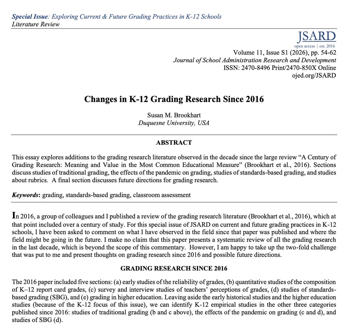 JSARD_'s tweet photo. This special issue essay from Dr. Sue Brookhart explores additions to the grading research literature observed since 2016.

PDF 👇
https://t.co/33atyCdYeE https://t.co/Yp1Kx4yY5G