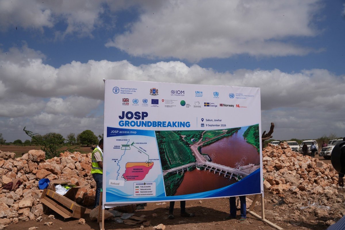 ArianeLuff's tweet photo. Exciting day in Jowhar witnessing the commencement of work in Sabuun Barrage, a core component of the broader JOSP scheme. Once complete, the scheme will reduce flood risk reduction and boost food security for 1.65 million people across 5 districts.
#josp #fao @FAOSomalia https://t.co/grJXlM7Nfx