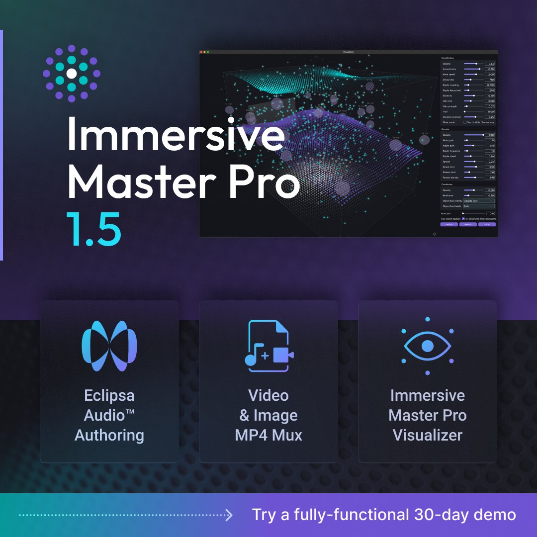 N4Reichman's tweet photo. IMP 1.5 is out: native IAMF &amp; Eclipsa Audio™ authoring. Encode immersive WAV as .iamf or Eclipsa Audio MP4, upload straight to YouTube, and share immersive mixes in minutes - no gatekeepers, no subscriptions.
30-day demo, free for 2nd Gen owners.
https://t.co/lDTgMpnsNc https://t.co/wWLA94a9Iy