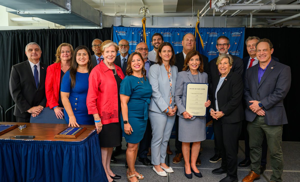 NYSDOLCommish's tweet photo. Proud to stand with @GovKathyHochul and organized labor partners at @CunySLU as she signed three new bills into law!

This is what labor appreciation is all about: protecting our workforce and making NYS a safer, fairer, and stronger place to work! 💼🗽 https://t.co/ZuRehYtVfy https://t.co/2A7QcYFMDc