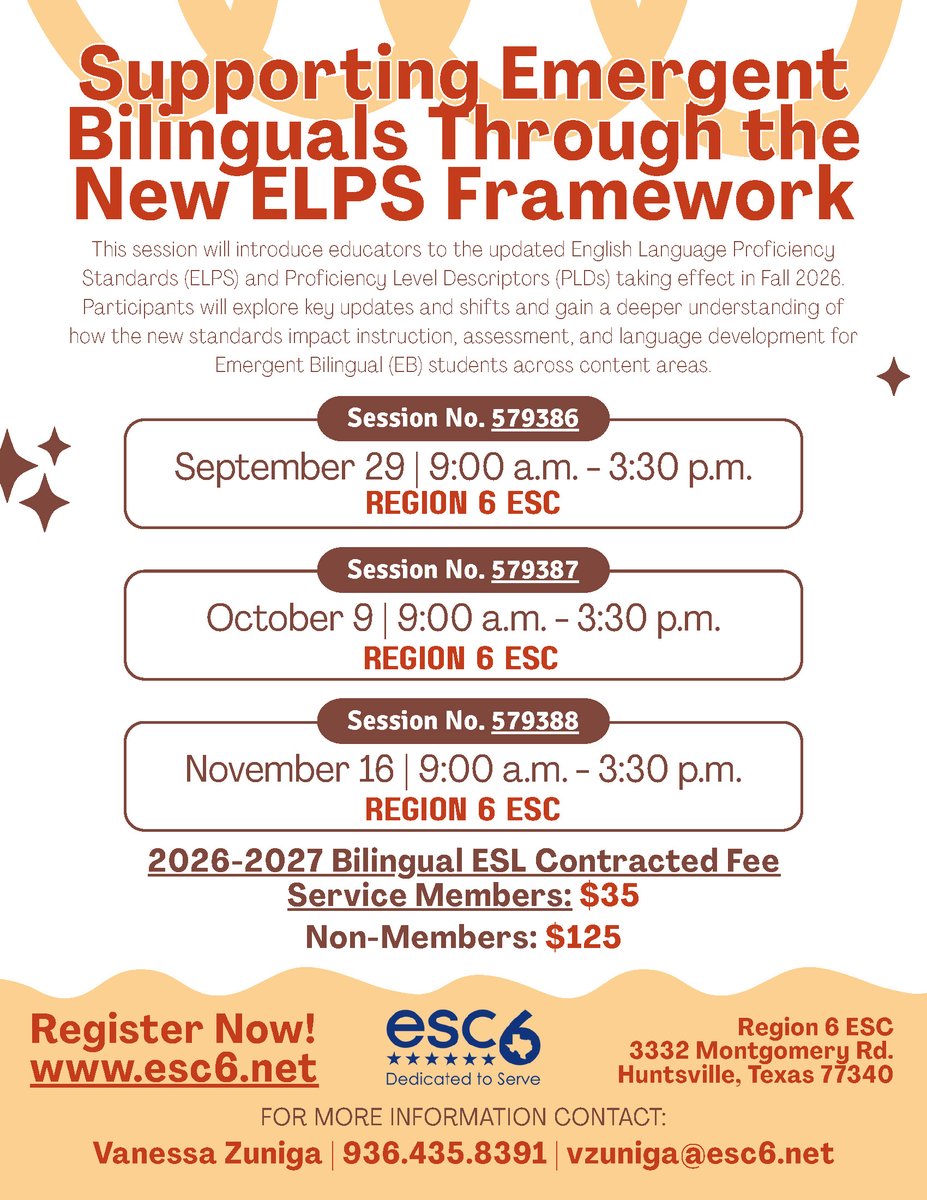 escregion6's tweet photo. Supporting Emergent Bilinguals Through the New ELPS Framework. Register by session number at https://t.co/dj2GGL6OWy https://t.co/vw9iK32m9D