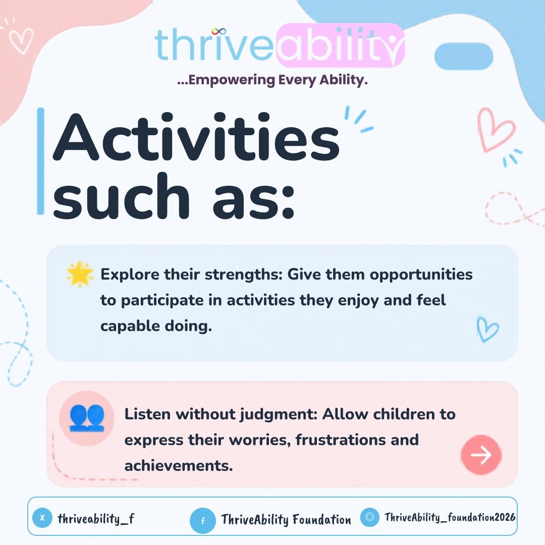 thriveability_f's tweet photo. Confidence grows when children know they are seen, heard and valued.Small moments of encouragement can make a big difference.

#TherapyThursday #ChildConfidence #HydrocephalusAwareness #PositiveParenting #DisabilityInclusion https://t.co/HXDZZMh6Ay