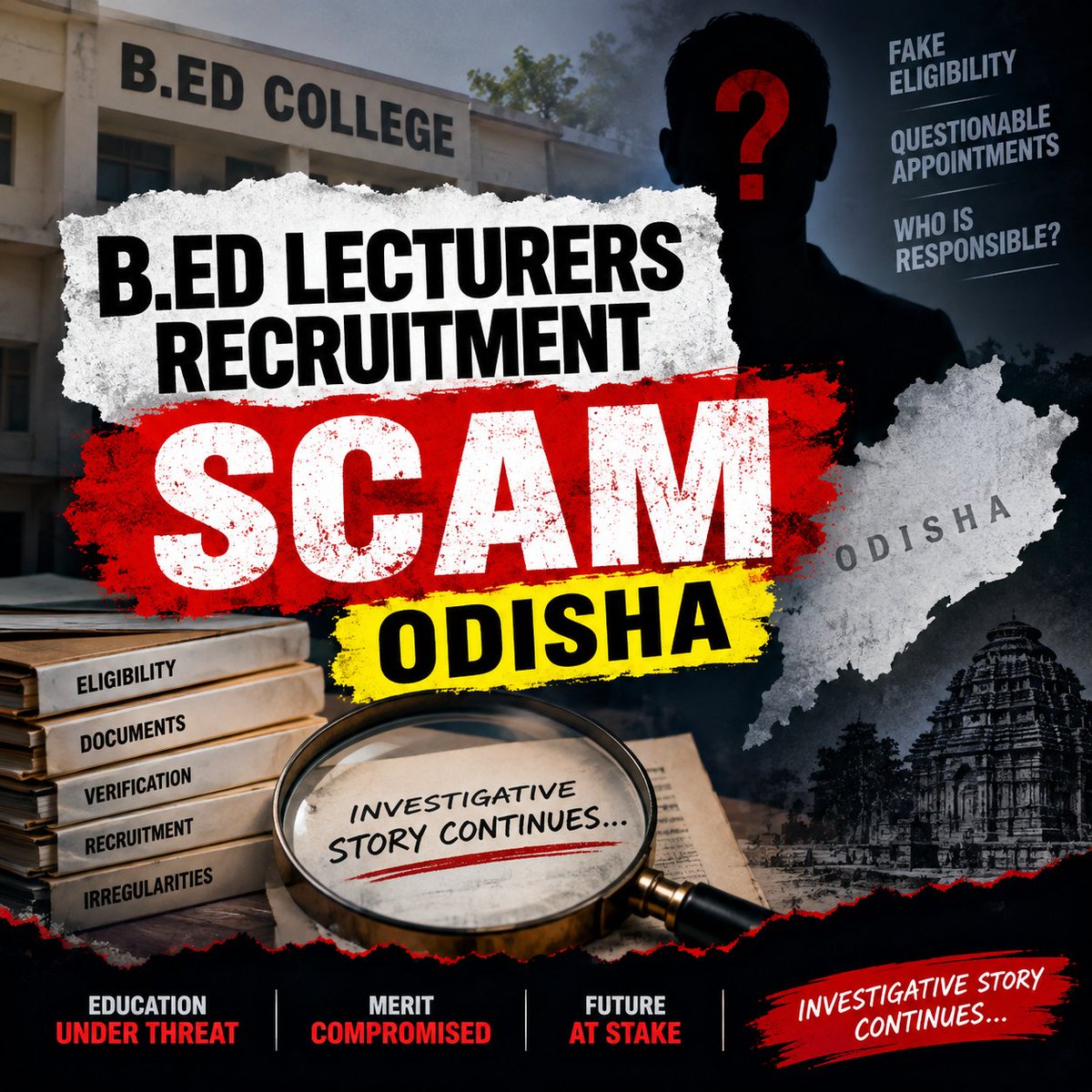 BGaigaria's tweet photo. THREAD 👇
As a journalist, I am interested in exposing the recruitment scam.

Odisha B.Ed. Recruitment Scam: Ineligible Candidates Appointed as Lecturers? — Investigative Story Continues... (1/N)

@DHE_Odisha @EduMinOfIndia
#NCTE @suryabanshibjp @CMO_Odisha https://t.co/cYtBvZvMJC