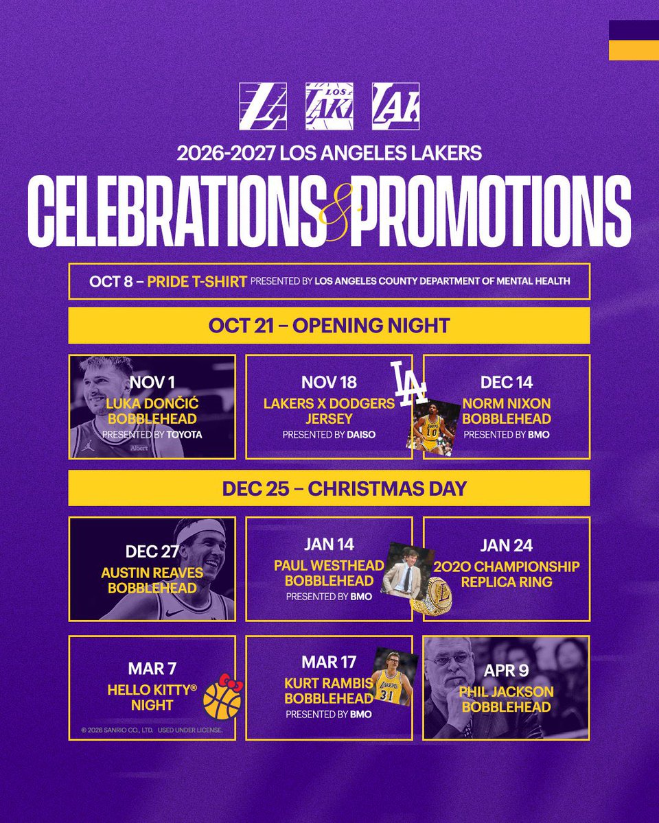 LakersNation's tweet photo. #Lakers have announced their promotional schedule for the 2026-27 season: https://t.co/jsAT8C7V98