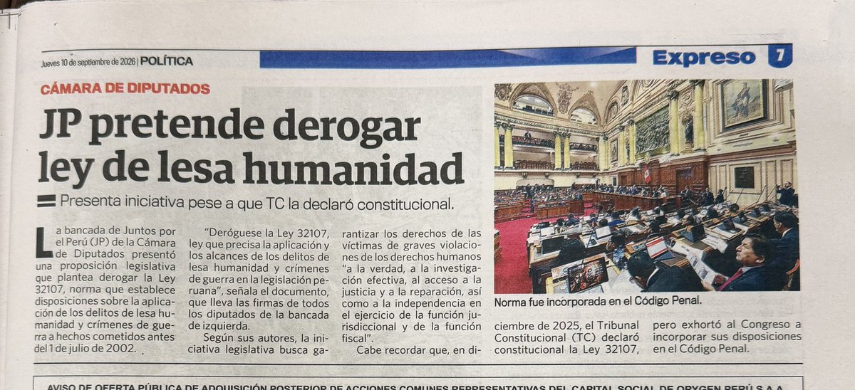 Frospigliosi's tweet photo. Comunistas quieren derogar la ley de lesa humanidad para seguir persiguiendo eternamente a los policías y militares que derrotaron al terrorismo. Ahora los jueces titulares ya están aplicando la ley, los herederos del terrorismo se alarman. No pasarán! https://t.co/KcM8HEe4Tr