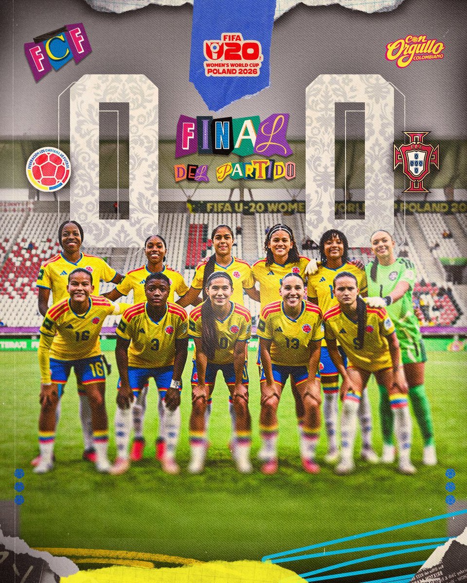 DestinoDeportiv's tweet photo. La Selección Colombia Femenina 🇨🇴 ¡EMPATÓ! 0-0 frente a Portugal 🇵🇹 por la Fecha 2 (Grupo G) en el Mundial Sub 20 🇵🇱.

🔸La 'tricolor' es 2° con 4 puntos. Buscará sellar su clasificación a dieciseisavos de final frente a Corea del Norte 🇰🇵 (Domingo 13/9). 

💛💙❤️

#U20WWC https://t.co/sfoo2HvbET