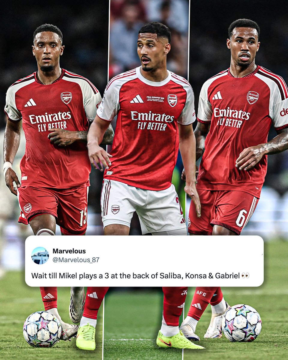 ESPNUK's tweet photo. Could this be a realistic back three for Arsenal? 🤔 https://t.co/snI4bdeJfZ
