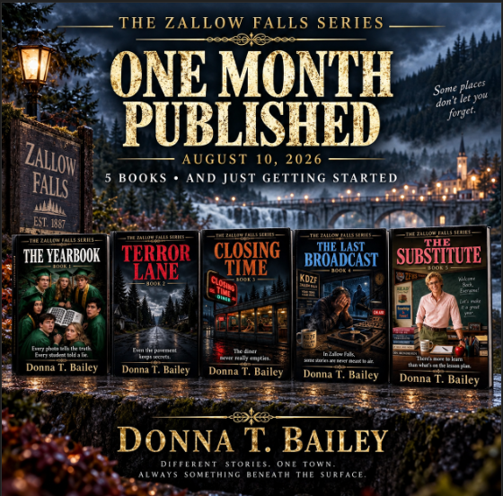 DonnaTBBooks's tweet photo. 🎉📚 ONE MONTH PUBLISHED! ❤️

One month ago today, I became a published author! Five Zallow Falls books are now out in the world, with many more to come.

And Halloween is coming... Zallow Falls has a few tricks waiting. 🎃👻

#WritingCommunity #ZallowFalls #AuthorLife https://t.co/AgY8mDg2hl
