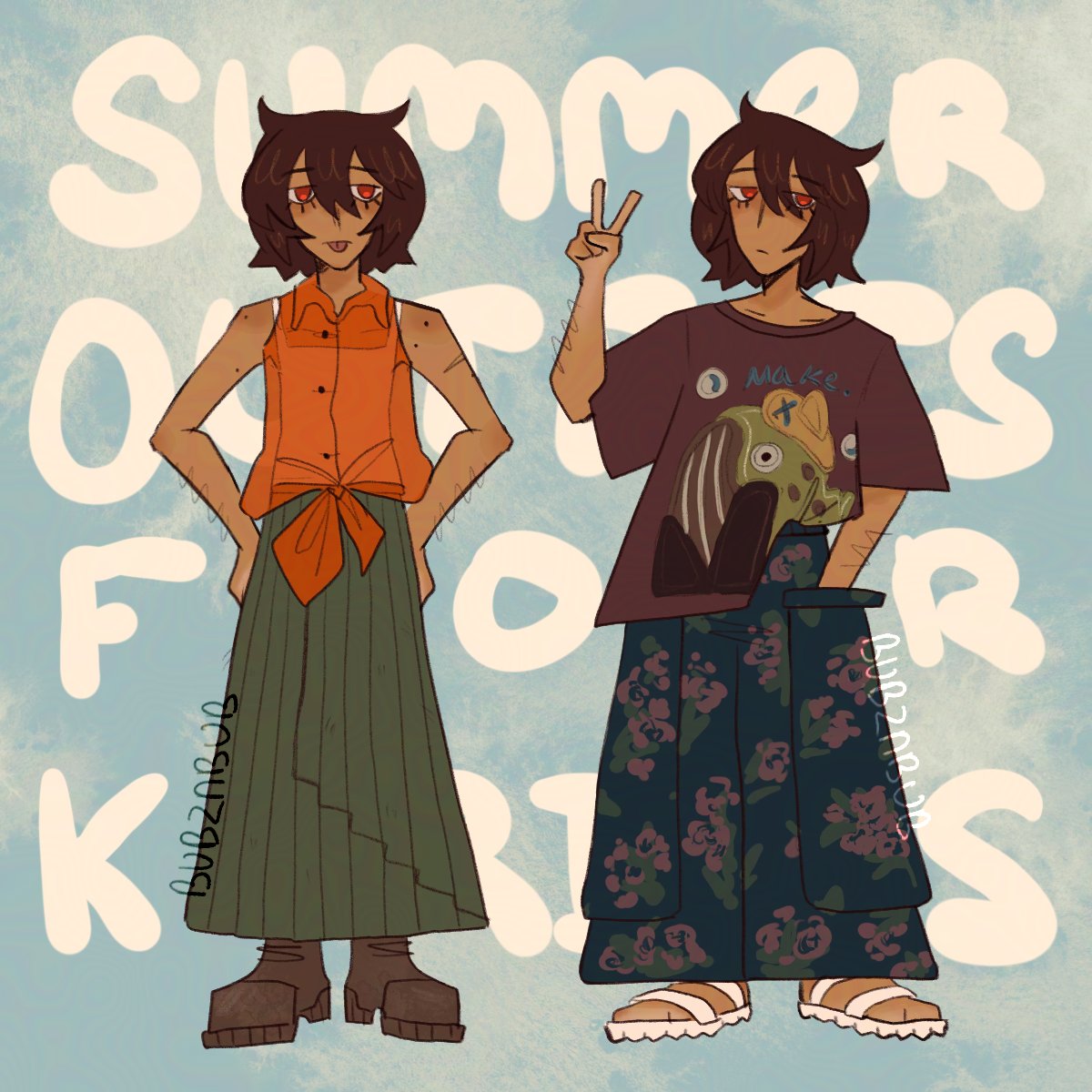 Bubznbub's tweet photo. I drew Kris in my favorite summer outfits. Maybe I'll draw the rest of the Fungang in my outfits if I want to ;P

#Kris #deltarune https://t.co/XsQZE2oFOA