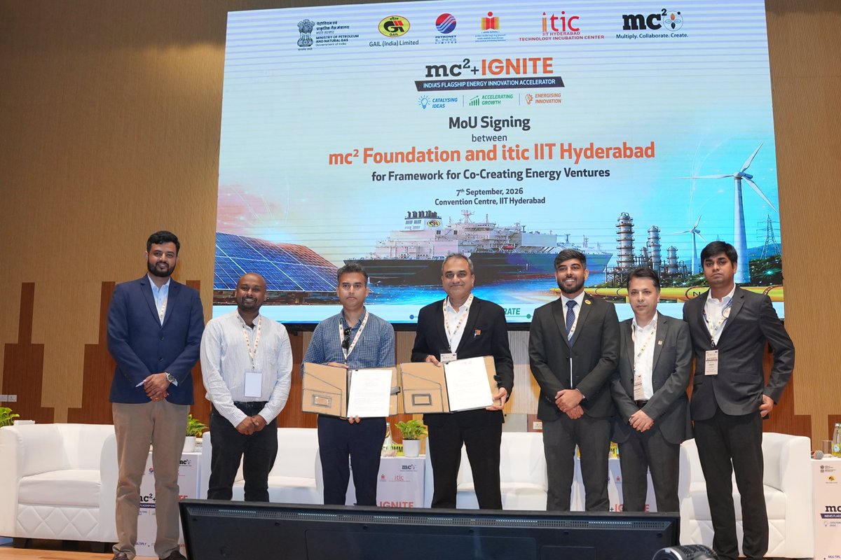 iTICIncubator's tweet photo. MC² Plus IGNITE Hyderabad Connect brought industry, academia, innovators &amp; startups together to explore next-gen energy technologies and opportunities.
iTIC Incubator, IITH &amp; MC² Foundation also signed an MoU to strengthen collaboration and support emerging energy ventures. https://t.co/TLr8fWY3Ac