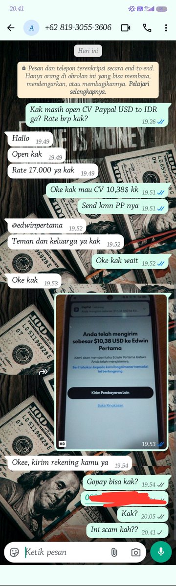 numpanglewatnih's tweet photo. Scam CV Paypal guyss 😂 untung agak curiga jadi cv dikit dulu wkwk @eqeip 
cv paypal usd to idr
cv paypal idr to usd jasa convert paypal usd to idr
#zonauangㅤ
#cvpaypal 
#convertpaypal https://t.co/Cyv9UFt2CA