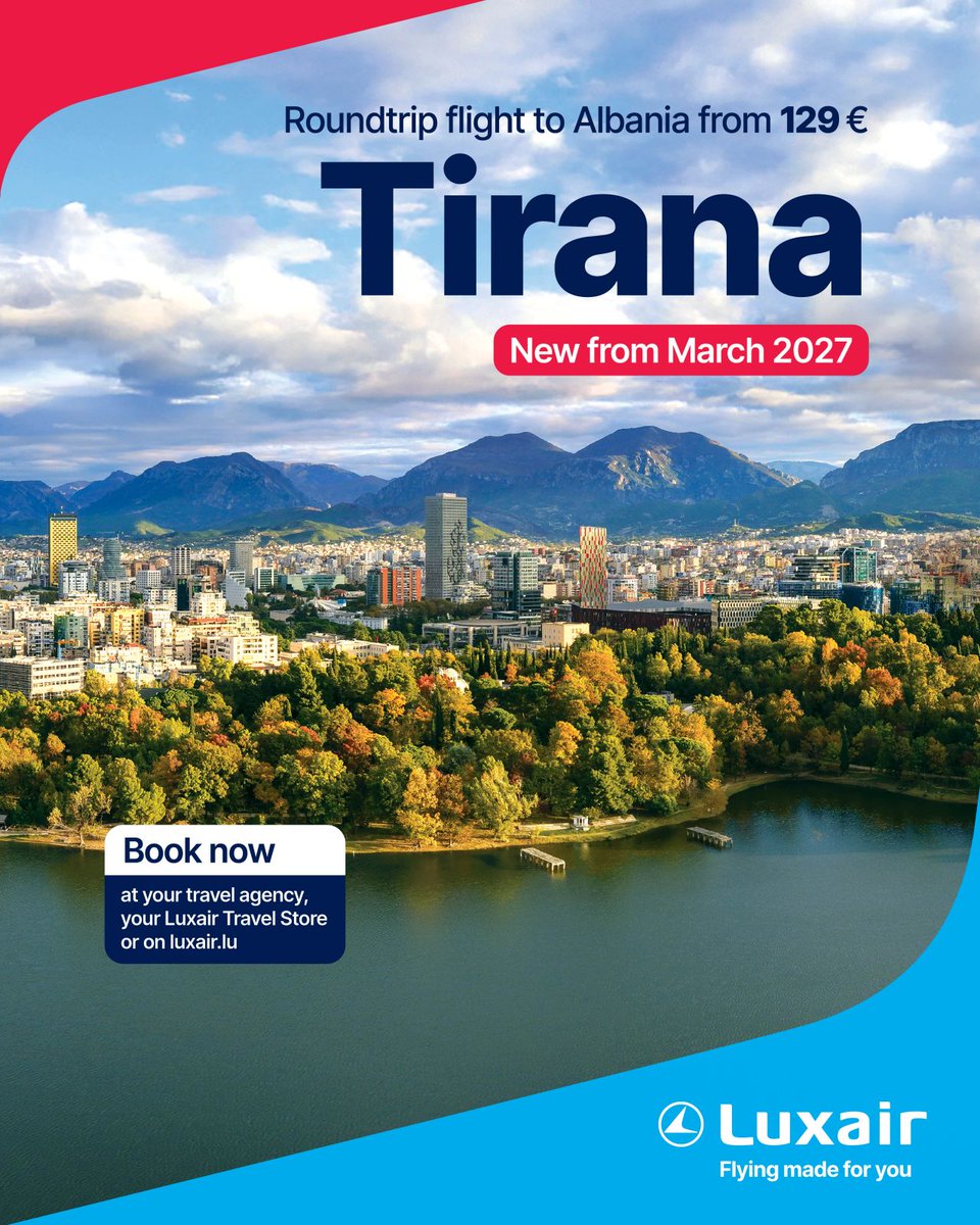 Gate7aviation's tweet photo. Luxair lance des vols vers l’Albanie avec 2 vols hebdomadaires vers Tirana ����🇱
#Luxair #Tirana #newRoute #aviation https://t.co/W6sXMY43od