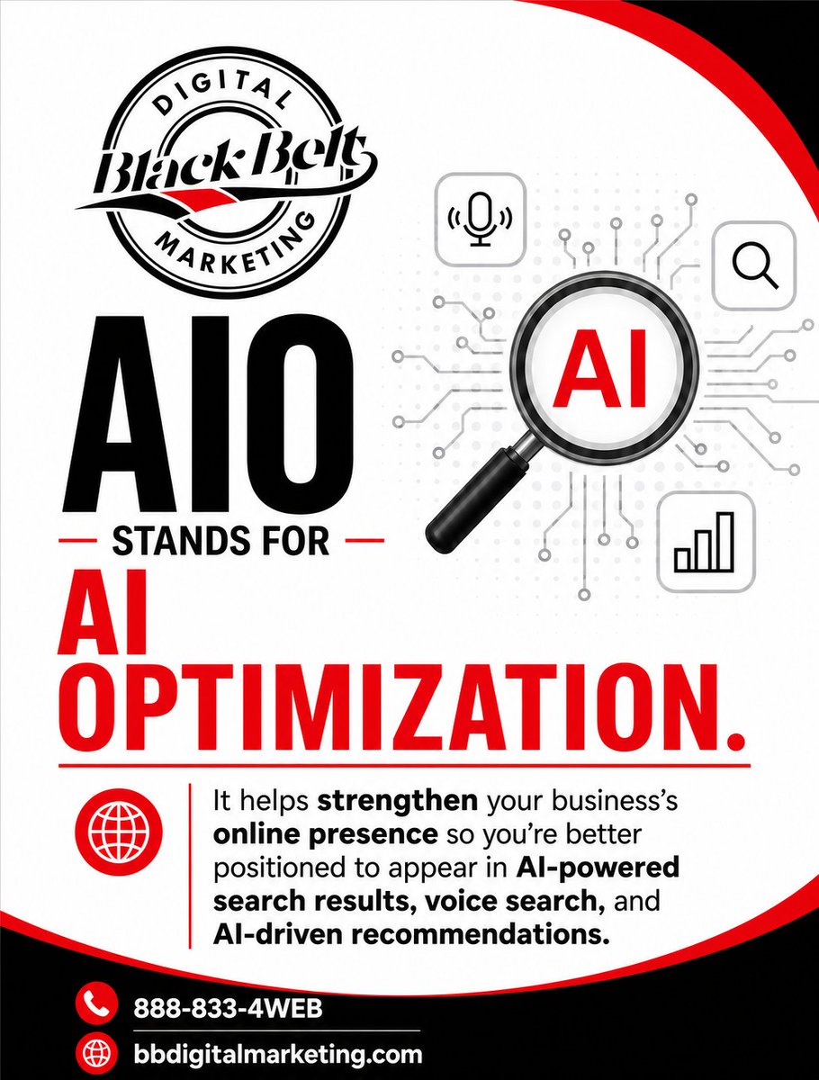 BlackBeltDig's tweet photo. 🔍 SEO is evolving. Meet AIO: AI Optimization. Get your business discovered in AI search, voice search, and AI recommendations. Is your business ready?

#AIO #AISEO #SEO #DigitalMarketing #LocalSEO https://t.co/IH2mFYp5YS