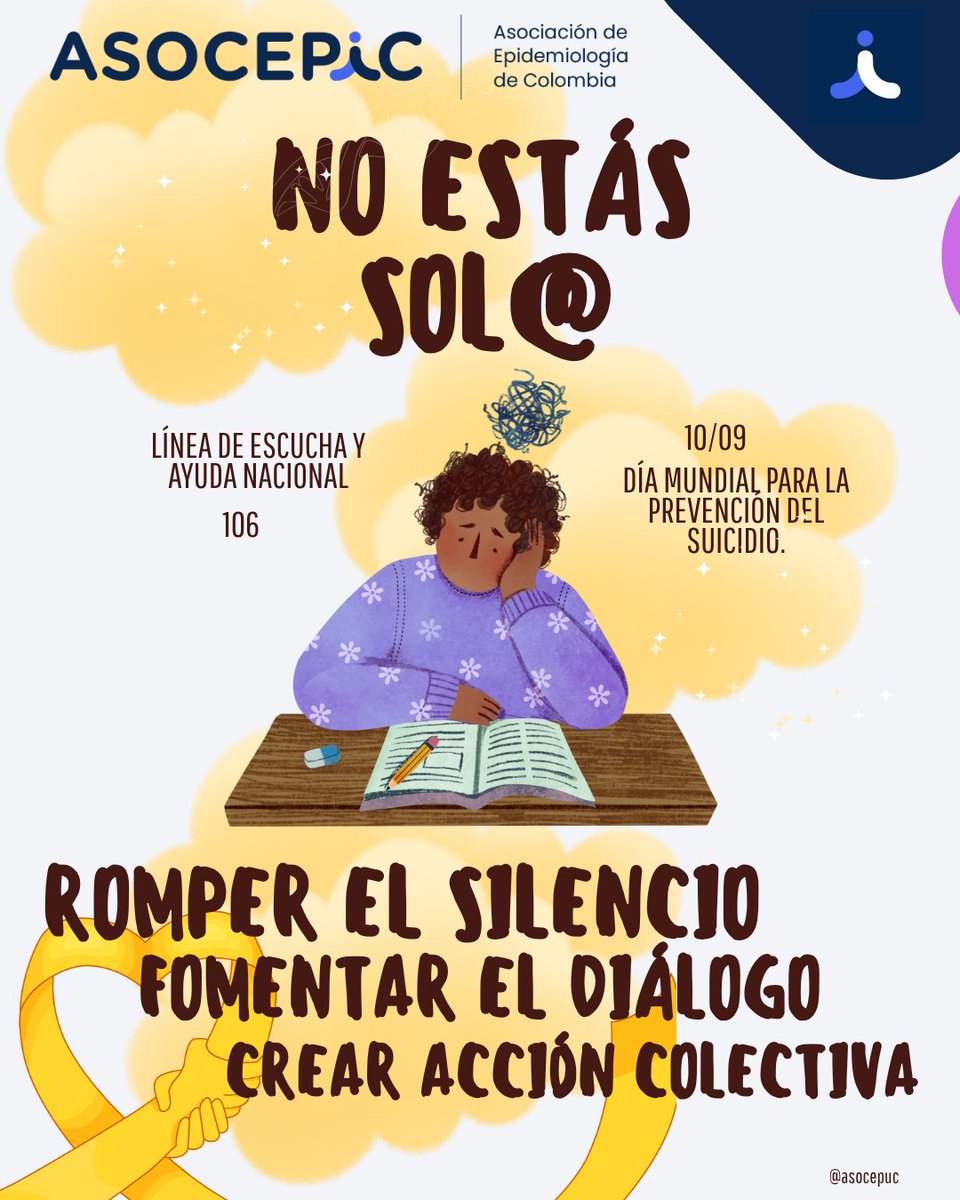 asocepic's tweet photo. 💛 Hablar puede abrir una puerta. Escuchar puede hacer la diferencia.

La prevención del suicidio es una responsabilidad de todos. Crear espacios seguros para hablar, escuchar sin juzgar, reconocer señales de alerta y facilitar el acceso oportuno a apoyo profesional. https://t.co/ajUI4lDmUy