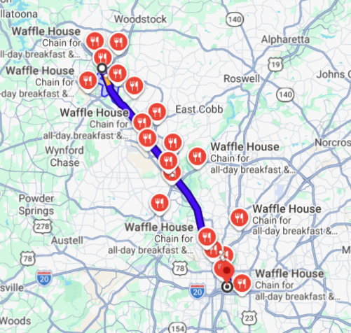 SickosCommittee's tweet photo. Georgia State plays at Kennesaw State this weekend. About 23 miles separate the schools. There are approximately 20 Waffle House locations between the two schools. https://t.co/dQWJxrmAUt