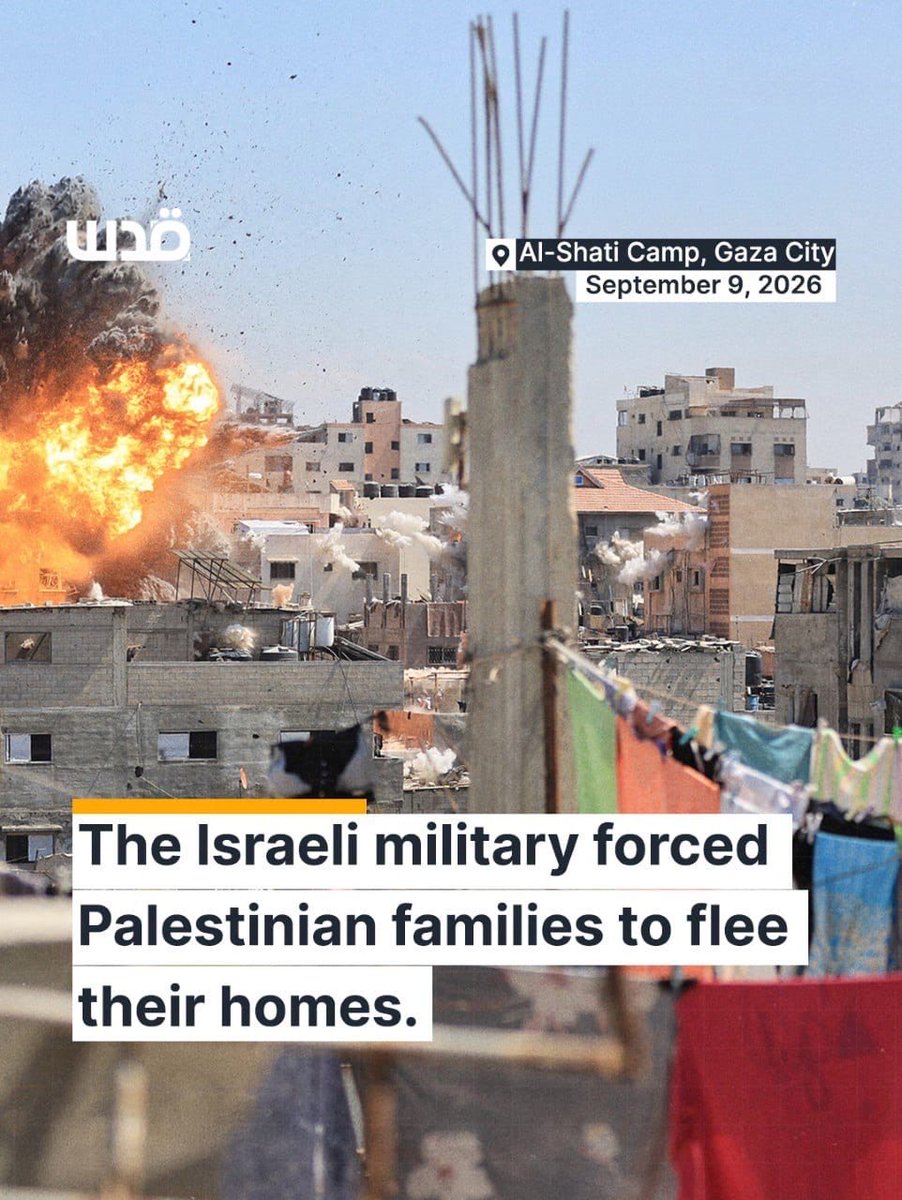 sahabatalaqsha's tweet photo. Serangan udara "Israel" menargetkan sebuah bangunan tempat tinggal di kamp Al-Shati, Kota Gaza, kemarin (9-9-2026). Serangan besar-besaran "Israel" itu disusul oleh beberapa serangan yang menargetkan rumah-rumah di seluruh Jalur Gaza pada siang bolong. https://t.co/ZFqTl5MyKh