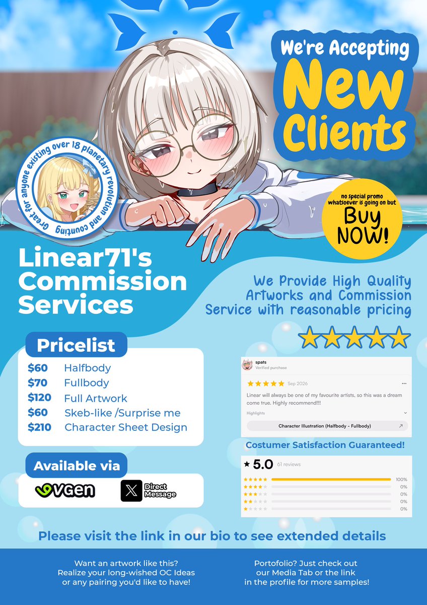 LineaR_71's tweet photo. Retweets are very appreciated ✨      

Opened some more slots this September!
As always, more info on my Bio

#Commission #commisionsopen #ArtistOnTwitter #VGen https://t.co/1jZjm2HGWb