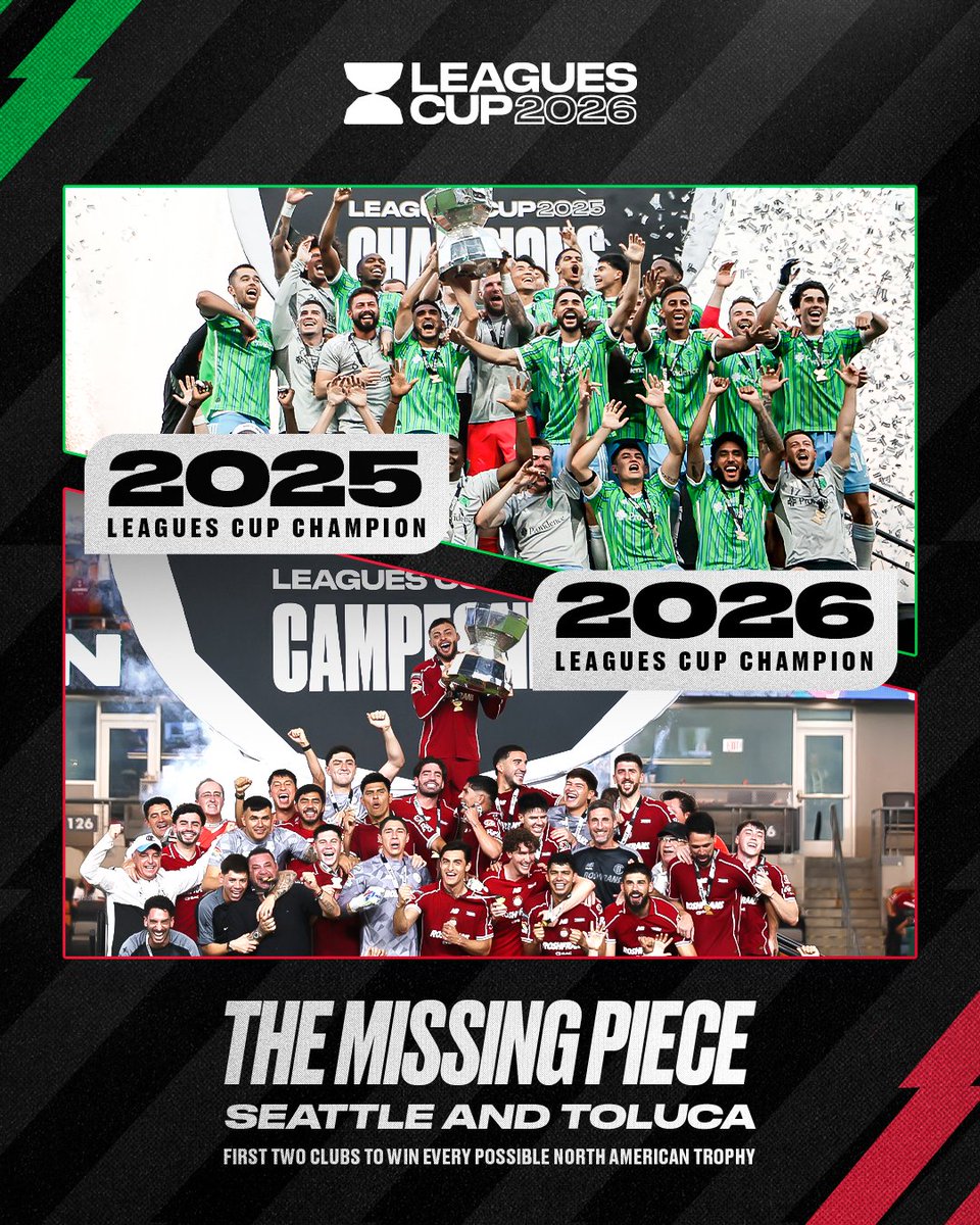 LeaguesCup's tweet photo. The missing piece is finally in place🧩🏆

@SoundersFC lo hizo en 2025. @TolucaFC se sumó en #LeaguesCup2026. Two clubs that have now won every major North American trophy🔥⚽��� https://t.co/psfijC0Rs5