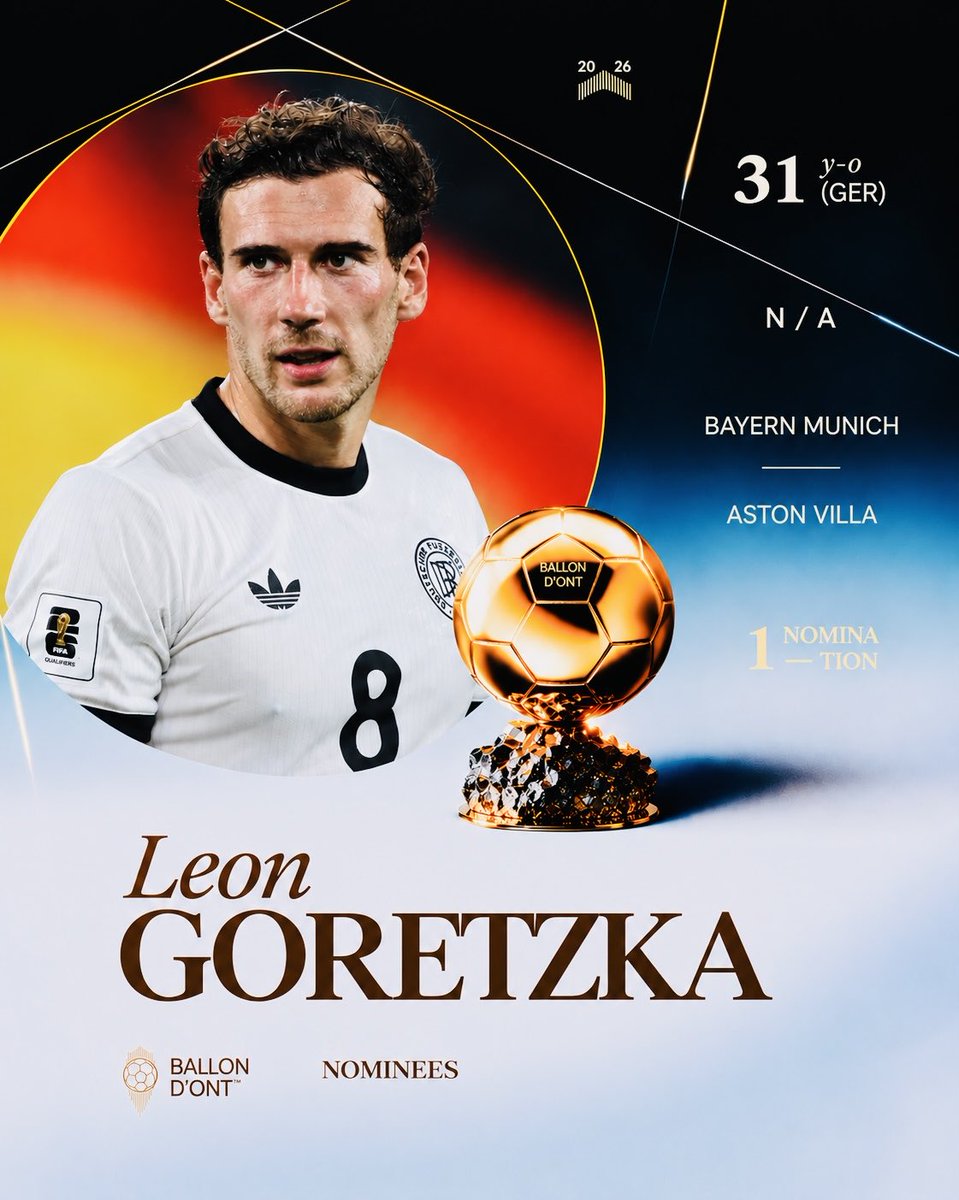 TheHateCentral2's tweet photo. Nominated for the 2026 Ballon d’Ont ⬇️

Leon Goretzka 
@FCBayern 
@AstonVilla 

#ballondont https://t.co/fyT14MYKtt