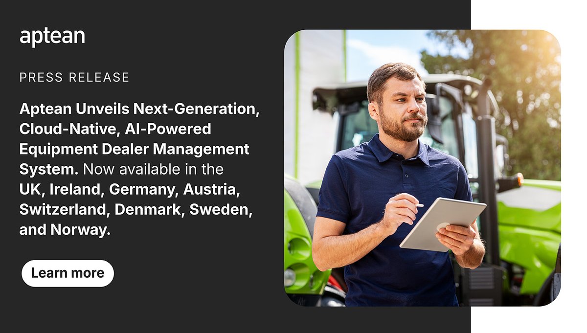 Aptean's tweet photo. Aptean today announced the launch of Aptean Equipment Dealer Management System (DMS), its next-generation cloud-native, AI-powered solution for equipment dealers.

https://t.co/k9RqfDtlOx

#Aptean #AI #DMS https://t.co/jSQQ31YDN6