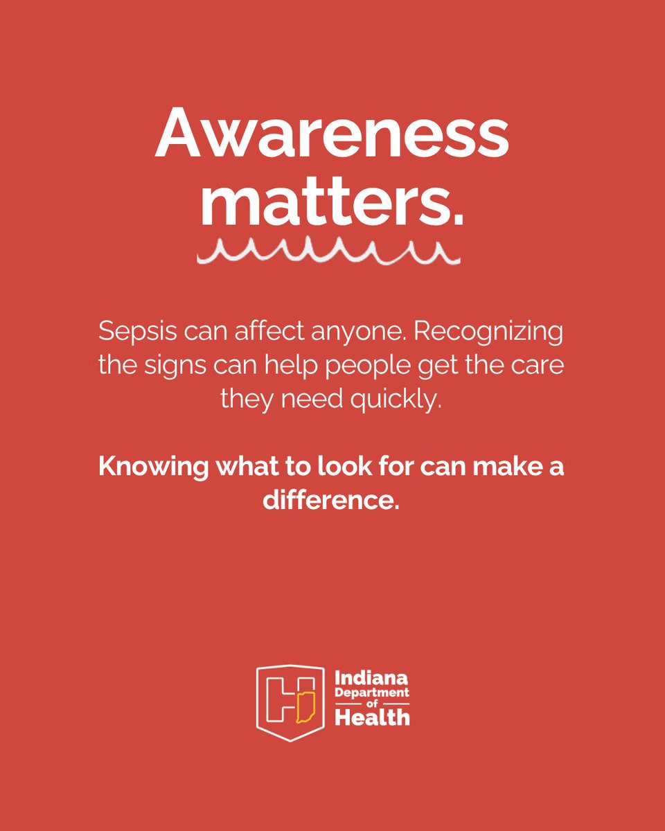 StateHealthIN's tweet photo. Let's talk sepsis ❤️

Would you know what to look for? Knowing the signs of sepsis can help you recognize it sooner. Help us spread the word this #SepsisAwarenessMonth. https://t.co/AOjOBrvd19