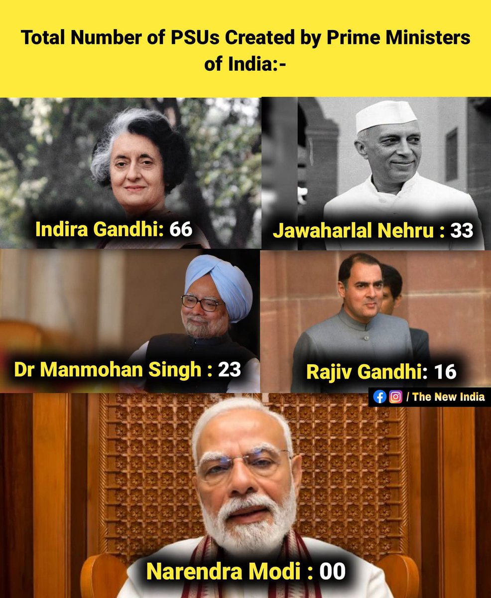 ScCardoz's tweet photo. World's longest serving prime minister with zero PSUs 🤡 https://t.co/c1xRjclB6T