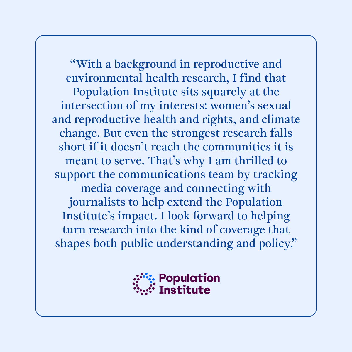 PopInstitute's tweet photo. Meet our Communications and Media Intern Sevilla Kent! “I am thrilled to support the communications team by tracking media coverage and connecting with journalists to help extend the Population Institute’s impact,” says Sevilla. https://t.co/AaURophXdA