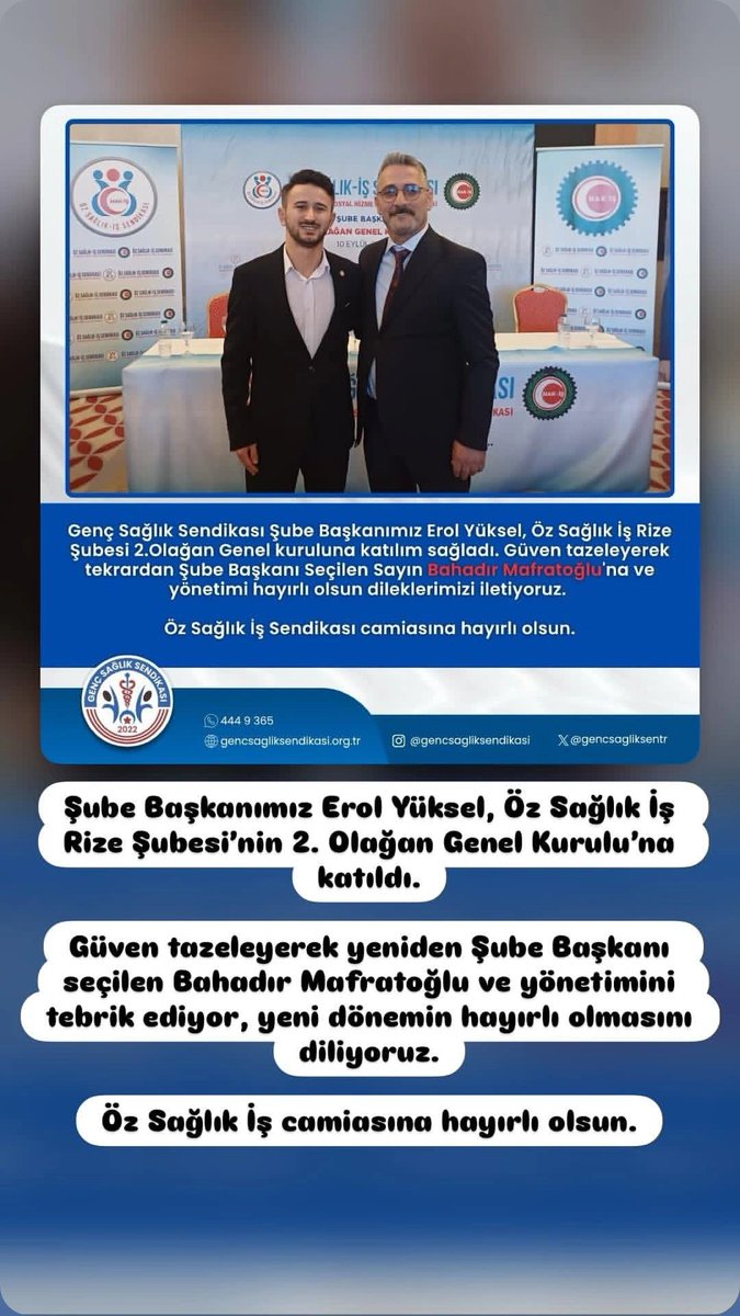 Rizegss53's tweet photo. Şube Başkanımız Erol Yüksel, Öz Sağlık İş Sendikası Rize Şubesi 2. Olağan Genel kuruluna katılım sağlamıştır. Güven tazeleyerek tekrardan Şube Başkanı Seçilen Bahadır Mafratoğlu'na ve yönetimine hayırlı olsun. 
@osmkya06 @gencsagliksentr https://t.co/spN9Sh30tY