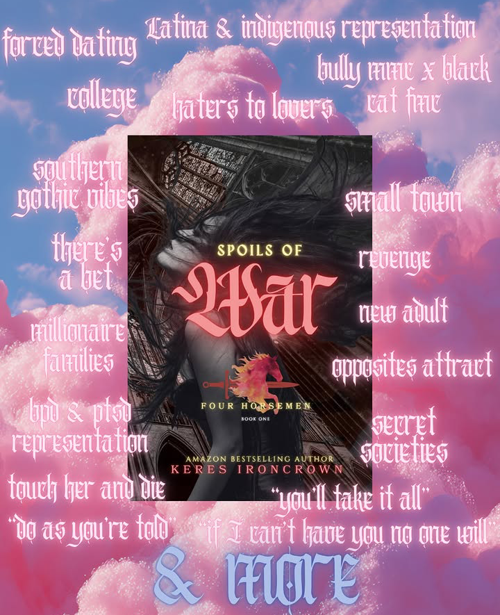 authorkeres's tweet photo. @ronanmila_ If you're into dark romances involving college bullies, goth Latinas, southern small towns, secret societies, forced dating, blasphemous spice and political enemies, then check out, "Spoils of War"! Available on B&amp;N and Kobo! https://t.co/KPjQSEElt3