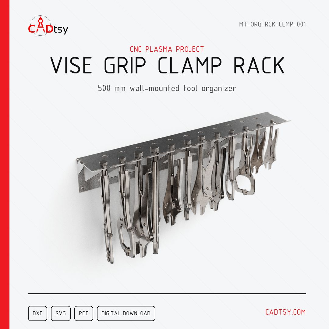CADtsy's tweet photo. 500 mm wall-mounted vise grip and clamp rack files in DXF, SVG, and PDF formats for CNC metal cutting. https://t.co/eksg4yxyuh