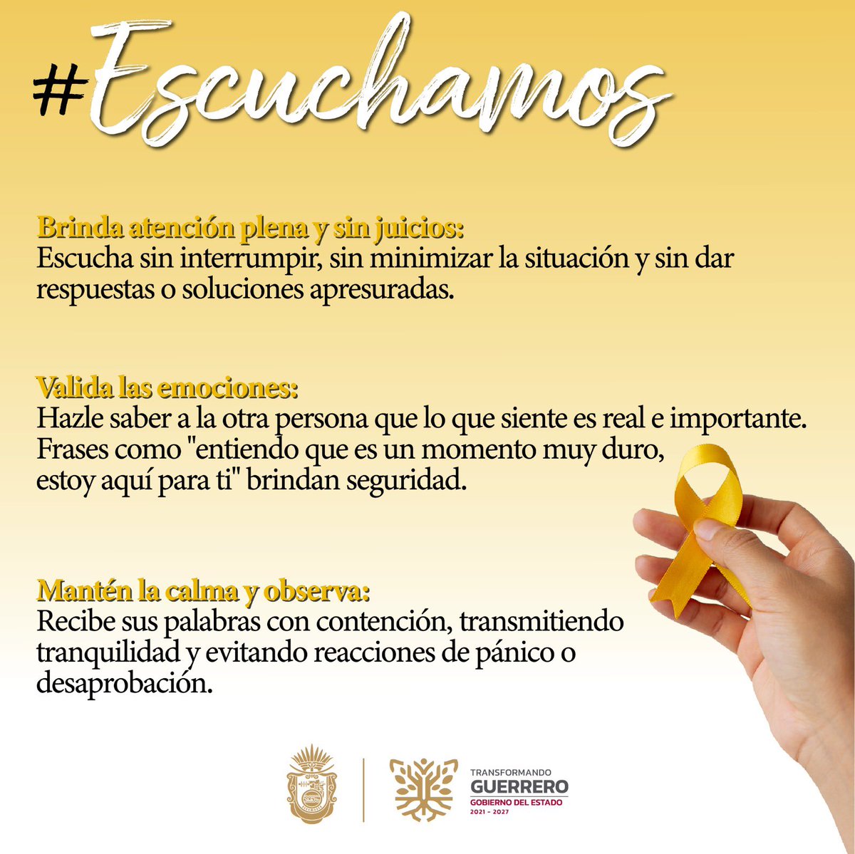 Gob_Guerrero's tweet photo. Reconocer las señales, escuchar sin juzgar y acompañar con empatía puede marcar una diferencia.
#Cuidamos #Escuchamos #Acompañamos #DíaDePrevenciónDelSuicidio https://t.co/mK7PAftthY