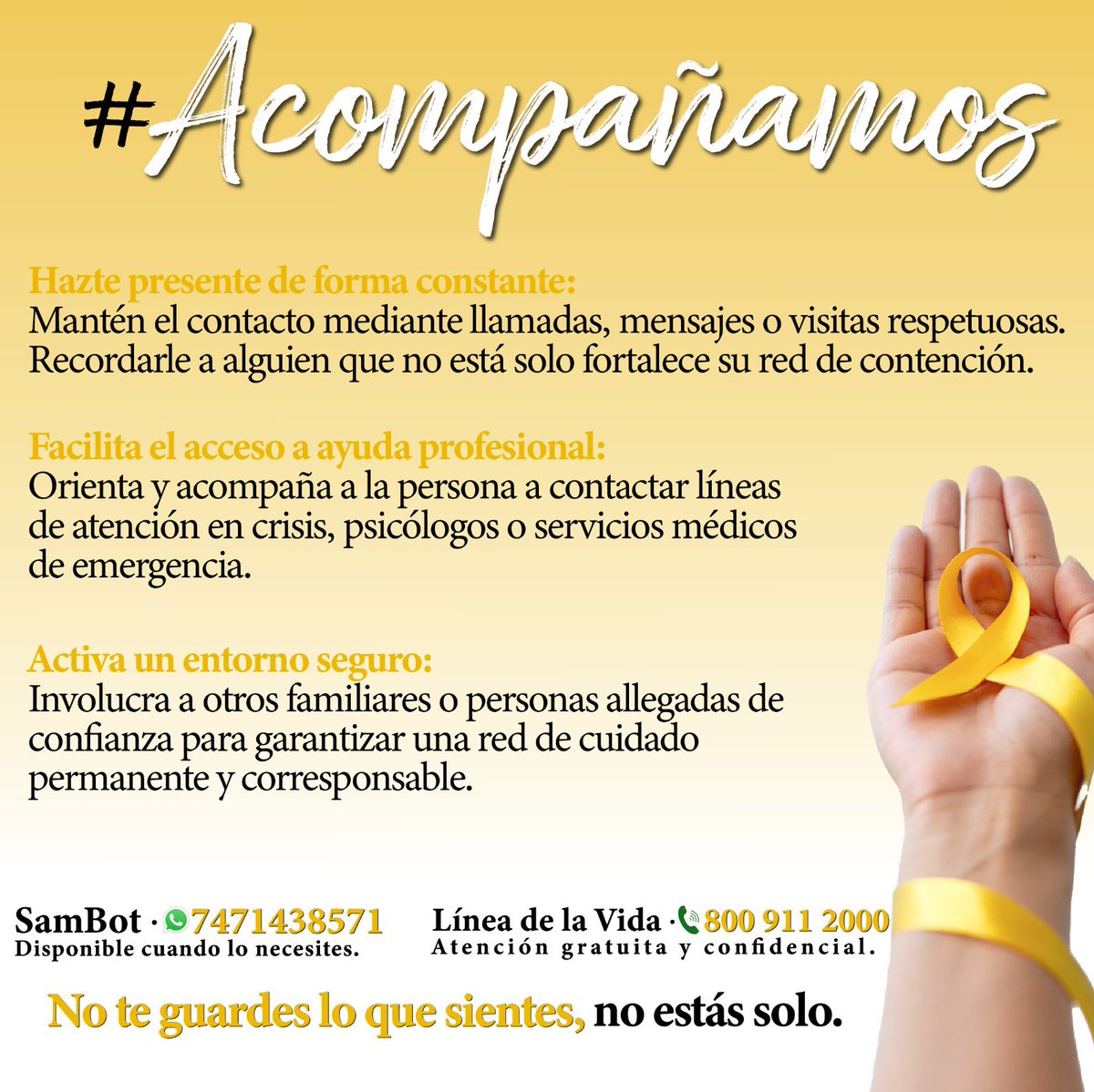 Gob_Guerrero's tweet photo. Reconocer las señales, escuchar sin juzgar y acompañar con empatía puede marcar una diferencia.
#Cuidamos #Escuchamos #Acompañamos #DíaDePrevenciónDelSuicidio https://t.co/mK7PAftthY