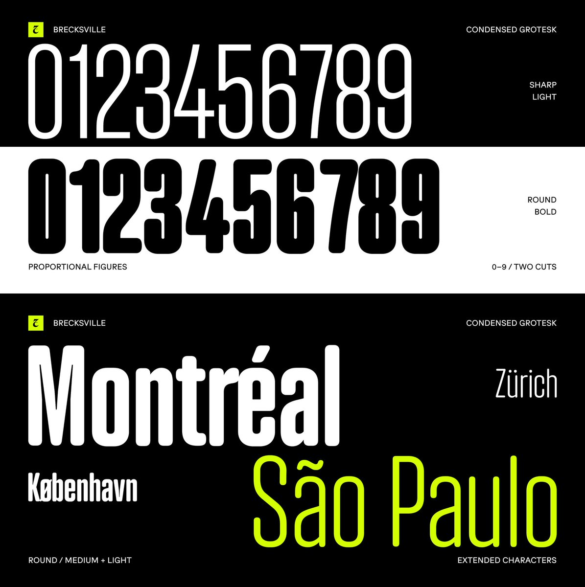 Oztypecom's tweet photo. Brecksville — a condensed grotesk I designed while researching early German grotesks of the mid-19th century.
The family explores two sides of the same structure: a sharper, more rugged grotesk and a softer rounded display version, both built on the same proportions and metrics. https://t.co/k4amrZPMhS