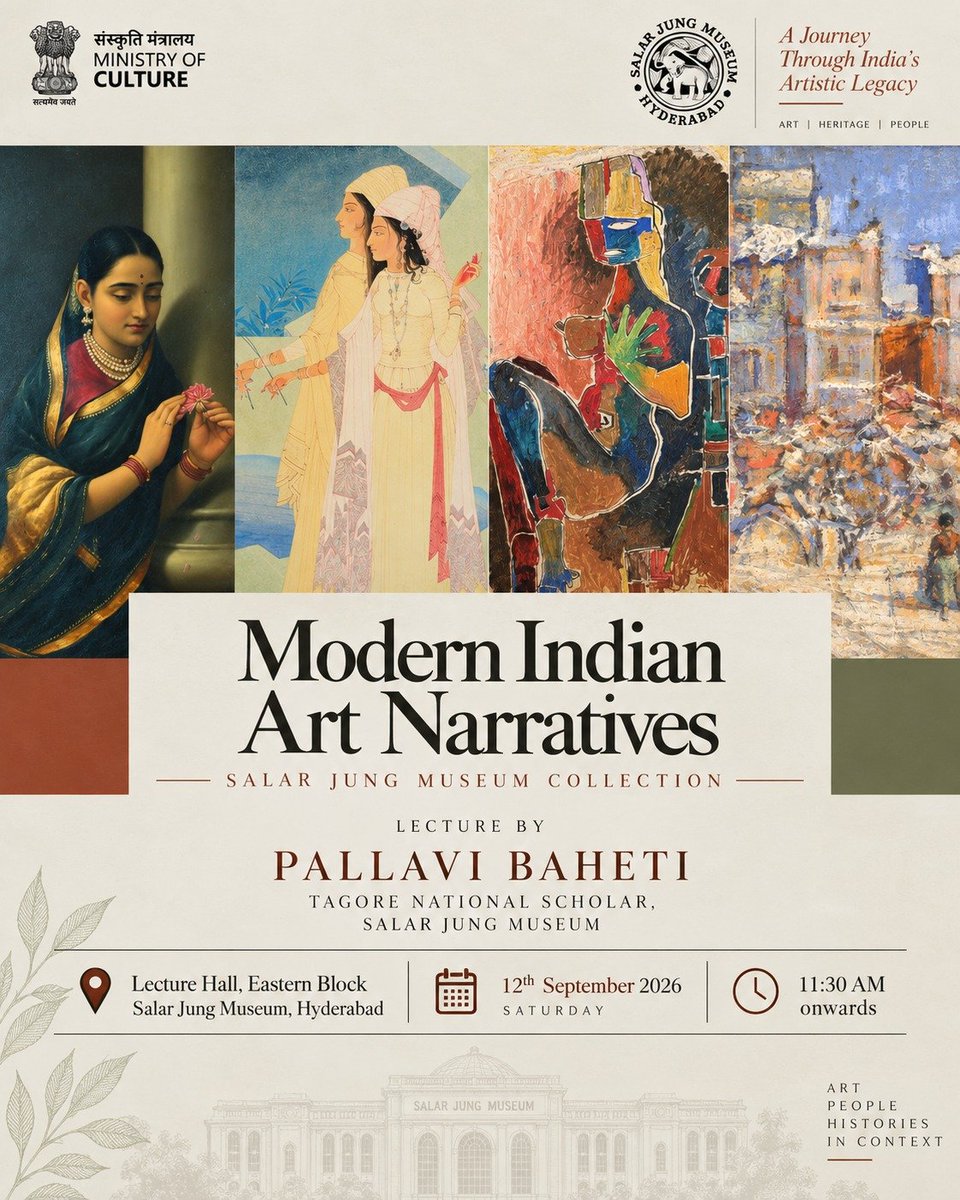 sjmhyd's tweet photo. Join us for an interesting insight by Ms. Pallavi Baheti into our Indian Modern Art collection on Saturday, 12th September at 11.30 am!
See you there!
More deets below!
#SJM75 #PlatinumJubilee #SalarJungMuseum #Inspiration #CultureUnitesAll https://t.co/mOqUdONKyP