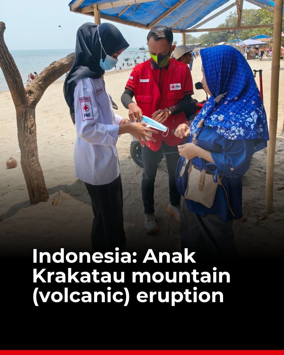 ifrc's tweet photo. As volcanic ash from Anak Krakatau affects communities around the Sunda Strait, Indonesian Red Cross @palangmerah volunteers are on the ground providing masks, monitoring impacts and supporting preparedness efforts. 

The @IFRC continues to work alongside PMI, monitoring potential humanitarian needs and standing ready to provide technical support if needed.